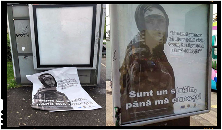 Afișele care promovează toleranța față de imigranți sau refugiați au fost vandalizate