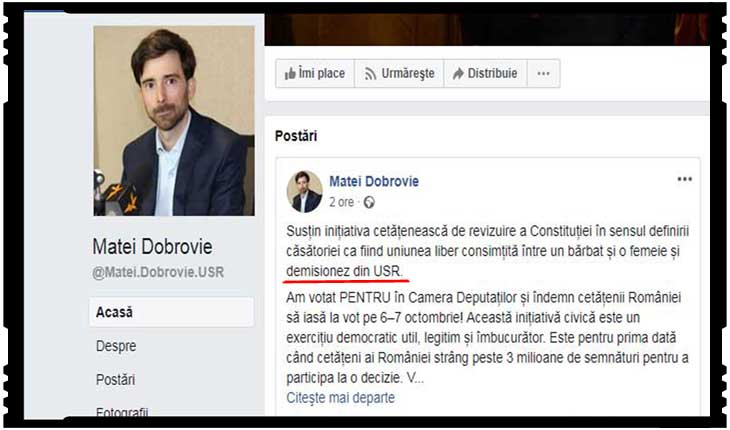 Război civil în USR! Până și unicul deputat care susținea fără rezerve căsătoria dintre un bărbat și o femeie fuge de bolșevismul din USR. A demisionat!, Foto: captura Facebook
