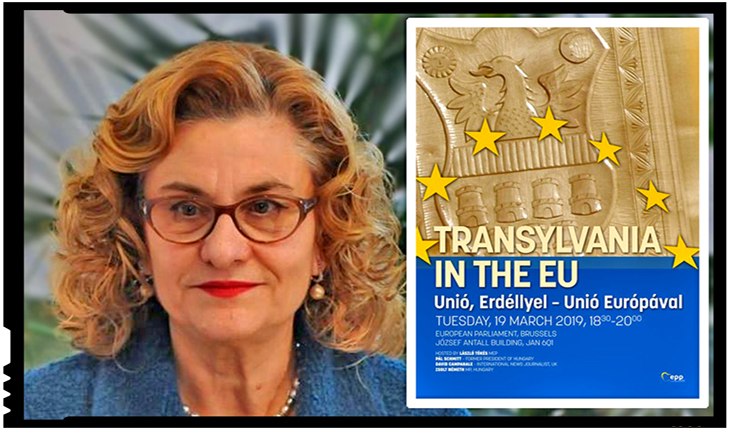 Maria Grapini , indignată de afișul lui Laszlo Tokes din PE: "Este o nouă provocare! Transilvania este parte a României!", Foto: facebook.com/partidulputeriiumaniste