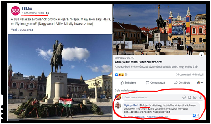 Ilie Bolojan felicitat de unguri pentru îndepărtarea statuii lui Mihai Viteazul din Piața Unirii din Oradea, Foto: facebook