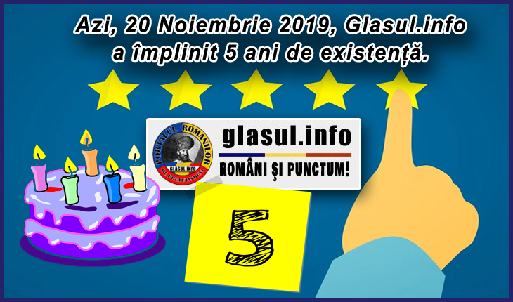 Astăzi, 20 Noiembrie 2019, Glasul.info împlinește fix 5 ani de existență și de activitate.