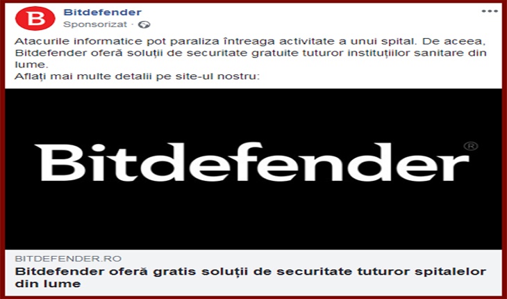 Compania românească Bitdefender oferă gratis soluții de securitate tuturor spitalelor din lume, Foto: captură facebook
