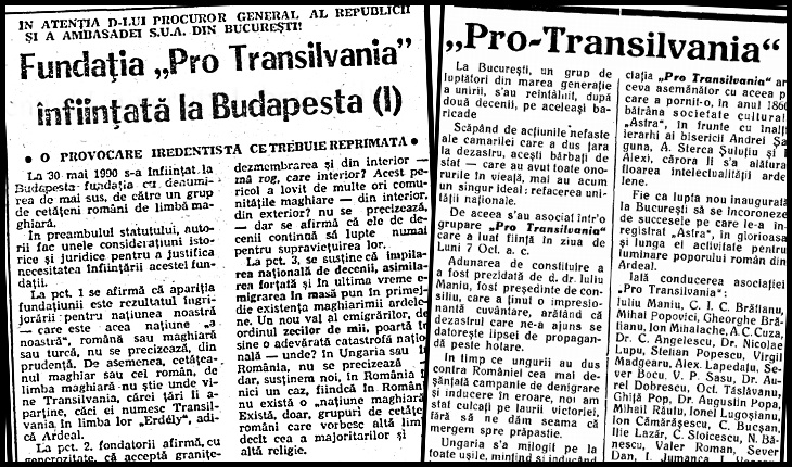 La 30 Mai 1990 se înființa la Budapesta Fundația Pro Transilvania, "o provocare iredentistă ce trebuie reprimată"