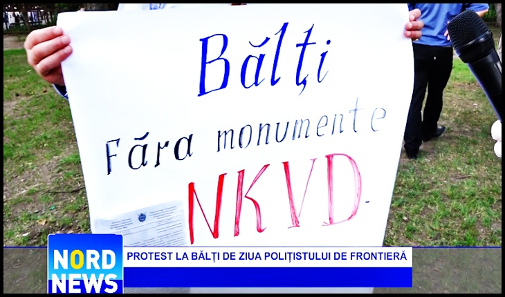 Protest la Bălți de Ziua Polițistului de Frontieră: "Bălți fără monumente NKVD-iste!", Foto: captură youtube nordnews.md