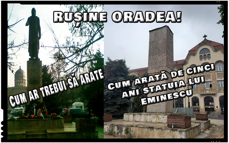 Eliberați statuia lui Mihai Eminescu ferecată de ani de zile la Oradea