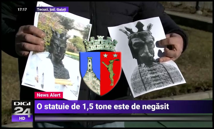 Cum s-a afăcut de rușine municipiul Tecuci: statuia lui Ștefan cel Mare, de aproape 3 metri înălțime și 1.500 de kilograme, dispărută fără urmă, Foto: captură video Digi 24