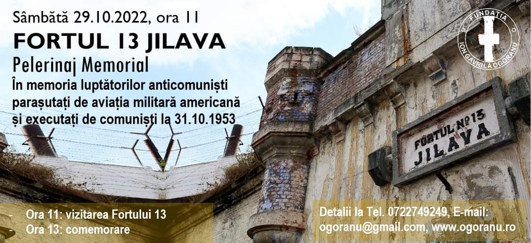 Eveniment memorial la FORTUL 13 JILAVA – In memoriam luptătorii anticomunişti paraşutaţi de aviaţia militară SUA în România comunistă.
