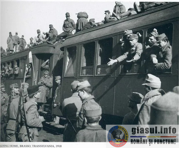 ostasii români care fusesera înrolati în armata austro-ungara s-au înapoiat la casele lor, Brasov 1918