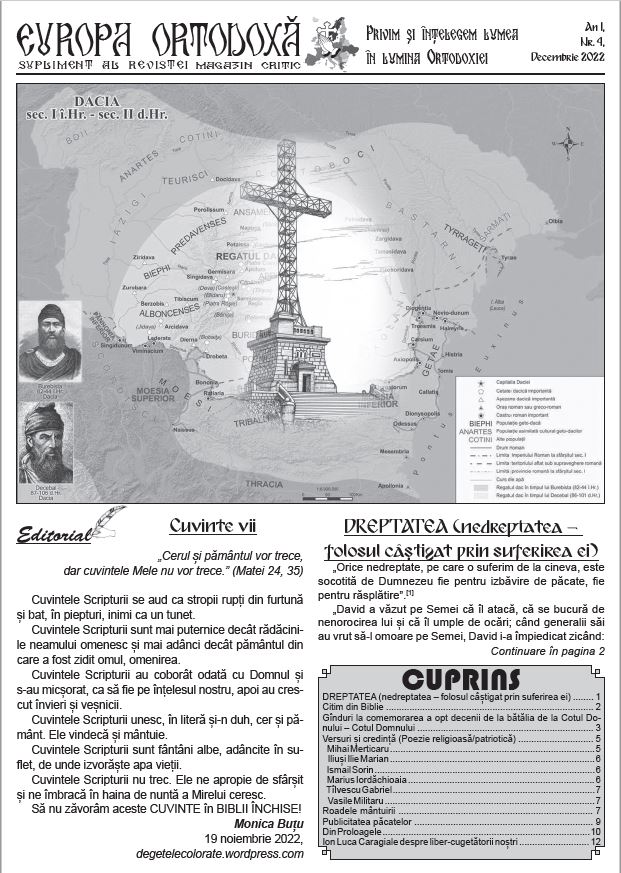 A apărut numărul 4 al revistei ,,Europa Ortodoxă” – supliment al revistei MAGAZIN CRITIC