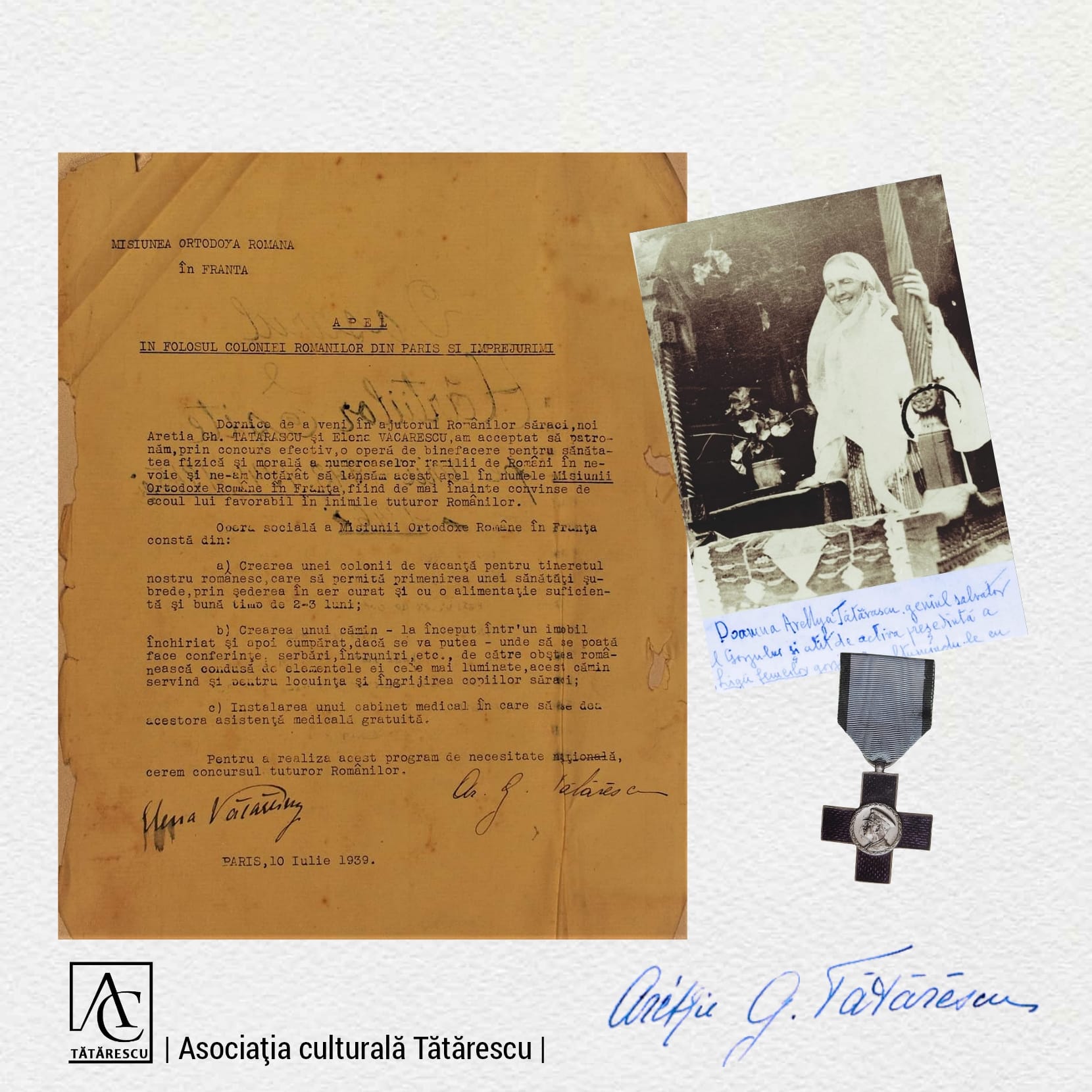 10 iulie 1939 | Document inedit purtând semnăturile Arethiei Tătărescu și Elenei Văcărescu