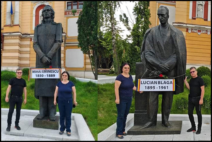 Statuile lui Eminescu și Blaga lăsate de Boc fără soclu și plăcile cu numele lor iscă un scandal mai mare decât Untold: "Am trecut pe acolo și parcă sunt doi anonimi care sunt pe cale să ia un taxi, doi străini"