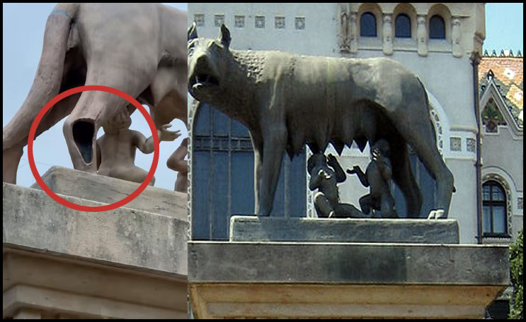VANDALISM? În ajunul Zilei Naționale, după “lucrările de întreținere” realizate ieri de primărie  așa arată Monumentul Latinității din Târgu Mureș