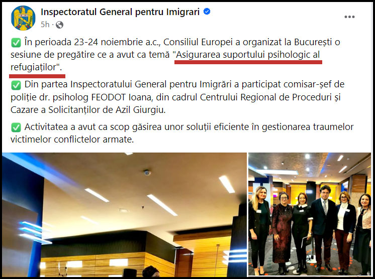 "Asigurarea suportului psihologic al refugiaților", sesiune organizată de Consiliul Europei la București, Foto: Facebook / Inspectoratul General pentru Imigrari