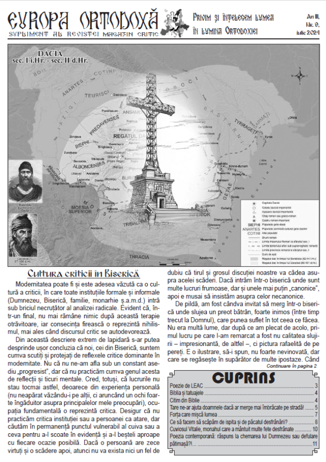 A apărut numărul 9 al revistei “EUROPA ORTODOXĂ”  – supliment al revistei MAGAZIN CRITIC