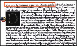 8 Ianuarie 1919 - la Mediaș, Sașii au hotărât în unanimitate, recunoașterea Unirii Transilvaniei cu România