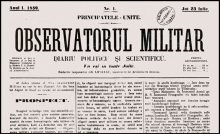 23 Iulie 1859 - A apărut, la București, prima publicație a Armatei Române, "Observatorul militar, diariu, politicu și scientificu"