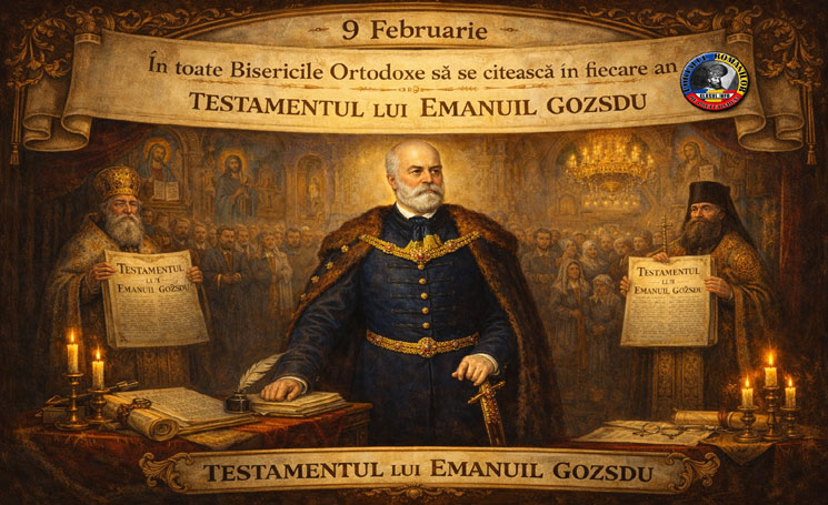 9 Februarie - Emanuil Gojdu dispune ca în fiecare an să fie citit testamentul său în Bisericile Ortodoxe în ziua sa de naștere