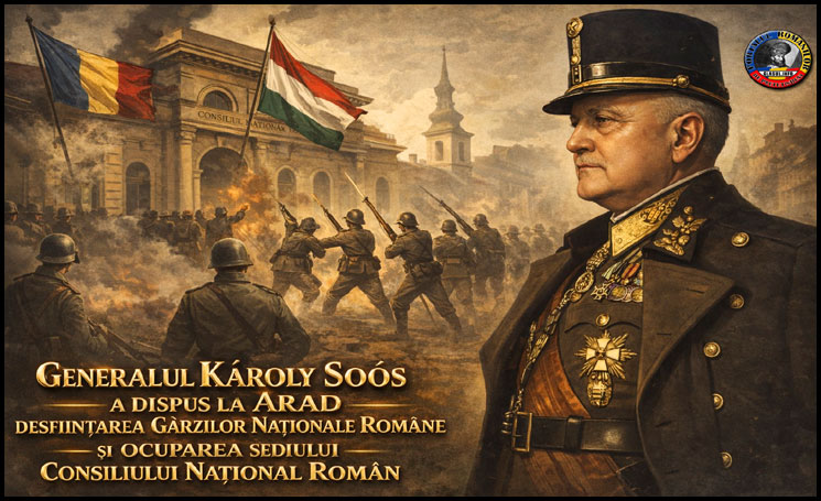 21 februarie 1919 - Generalul Karoly Soos a dispus la Arad desfiinţarea Gărzilor Naţionale Române şi ocuparea sediului Consiliului Naţional Român