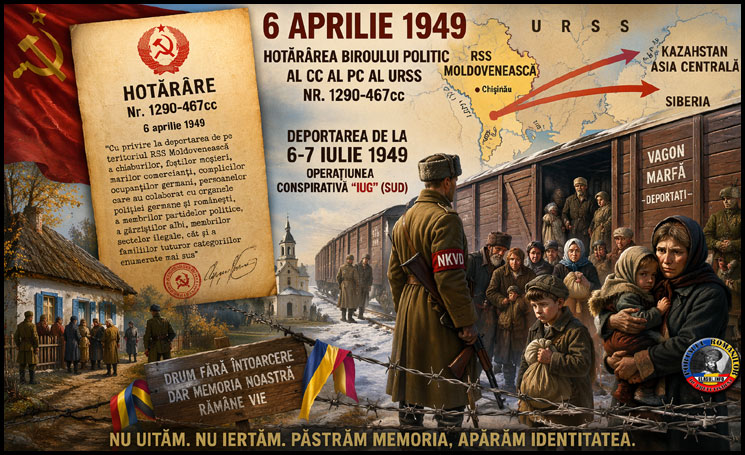 6 Aprilie 1949 - Hotărârea Biroului Politic al CC al PC al URSS Nr. 1290-467cc prin care romanii erau deportati în Kazahstan, Asia Centrală şi Siberia