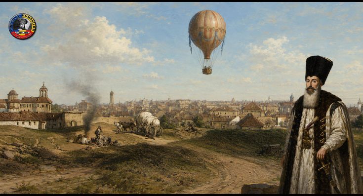 9 Iunie 1818 Primul zbor cu un balon cu aer cald care zboară deasupra Bucureștiului. Aerostatul a fost numit "bășica lui Vodă Caragea"
