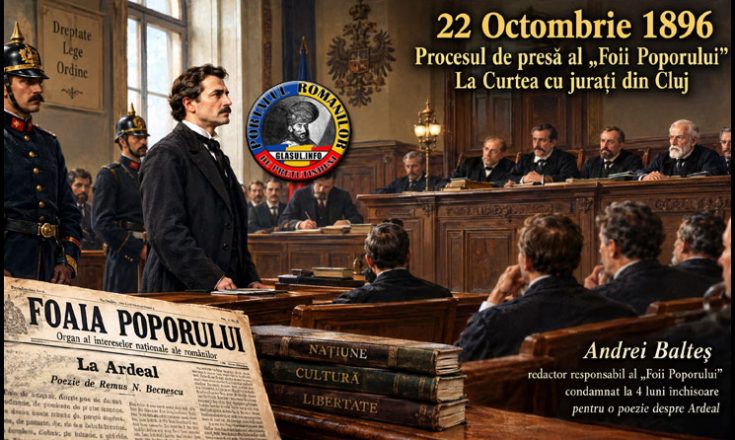 22 Octombrie 1896 – Andrei Balteș, judecat la Cluj pentru cuvântul românesc. Presa patriotică din Transilvania, sub asediul autorităților maghiare